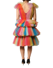 Dolce & Gabbana Mehrfarbiges Nylon-Tüll-Stufen-Midikleid