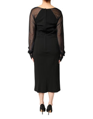 Dolce & Gabbana Schwarzes Etuikleid mit transparenter Passe und Rosetten, Midilänge
