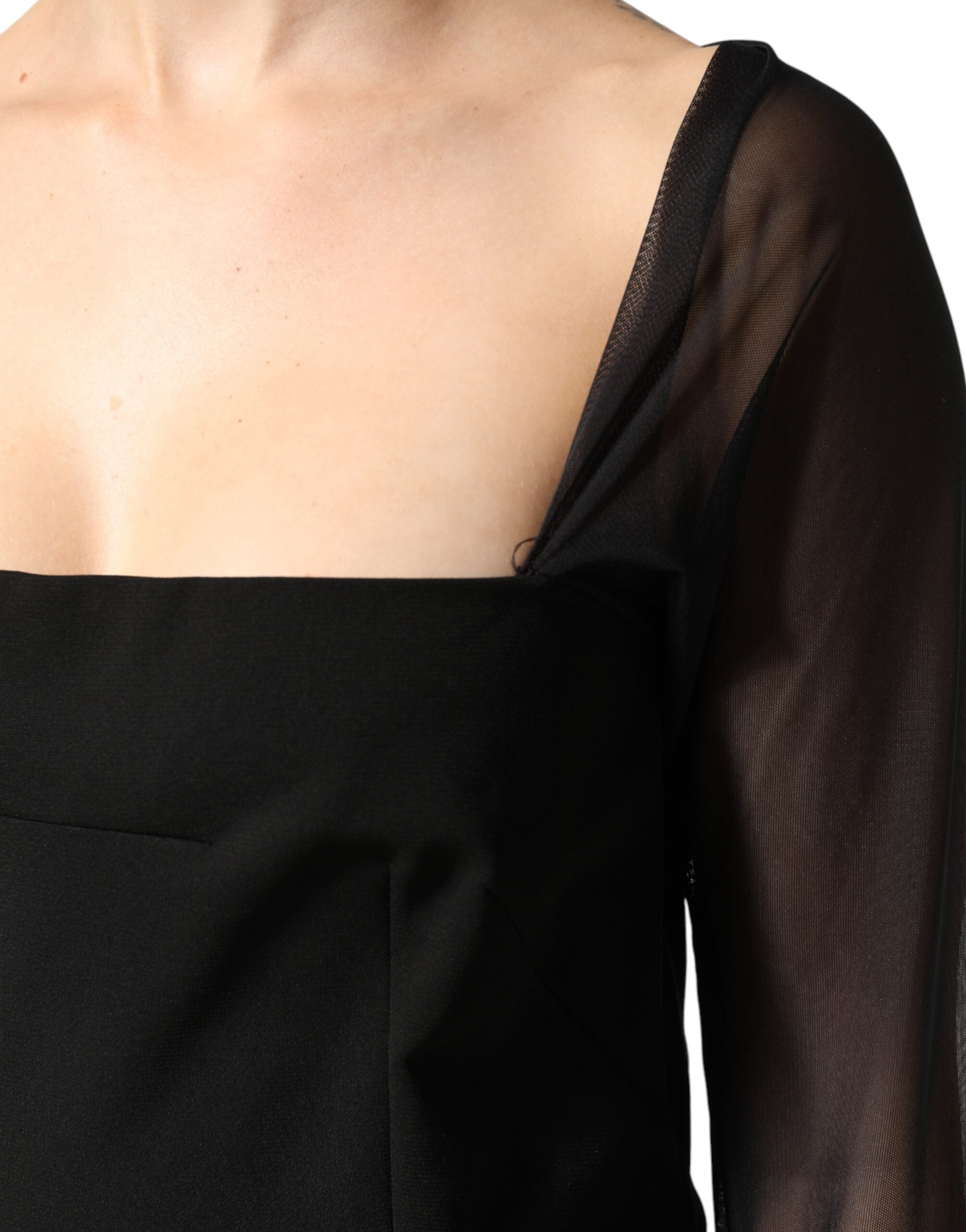 Dolce & Gabbana Schwarzes Etuikleid mit transparenter Passe und Rosetten, Midilänge