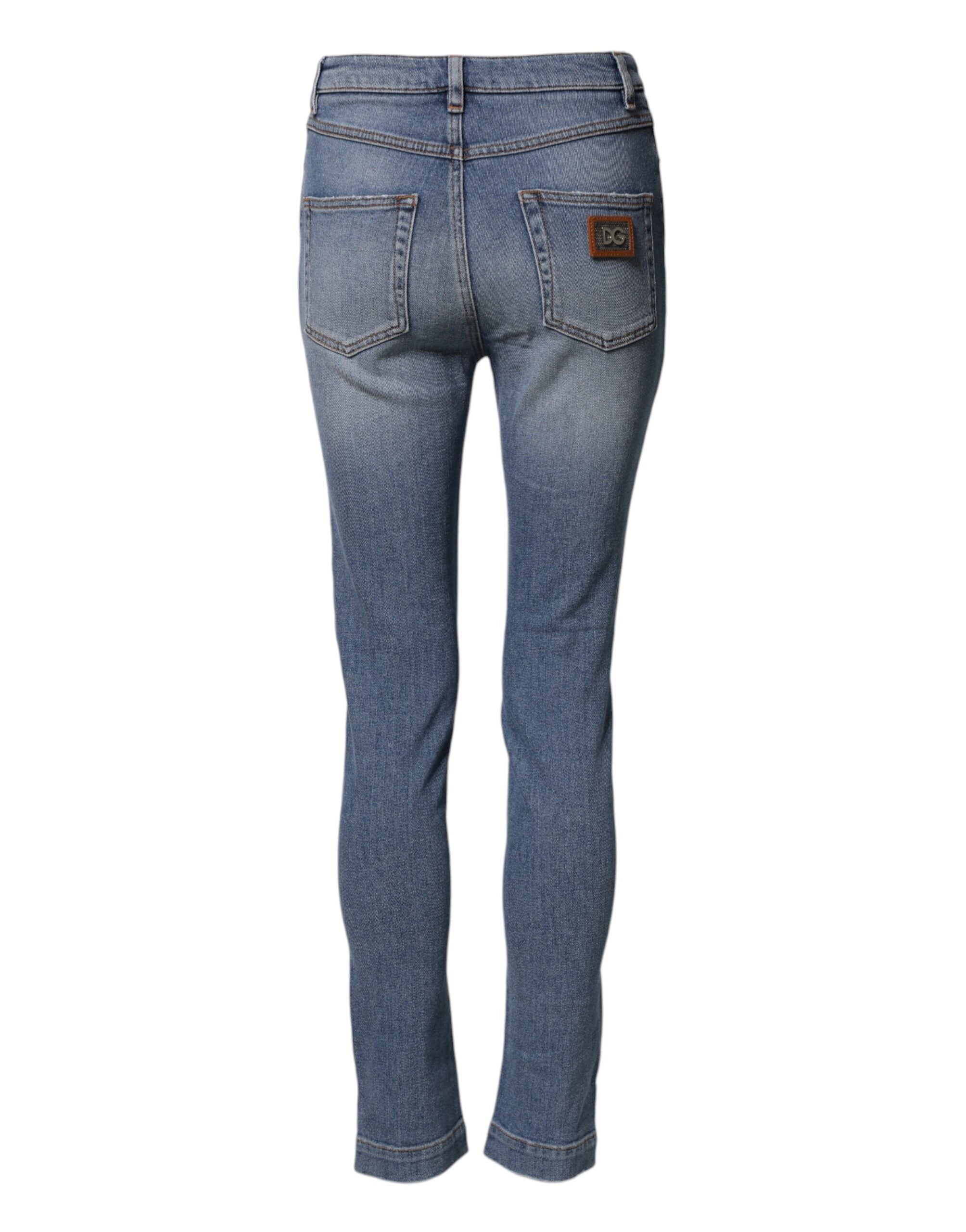 Dolce & Gabbana Blaue Jeanshose aus gewaschenem Baumwoll-Denim (Skinny Fit)