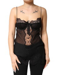 Dolce & Gabbana Schwarzes Seiden-Blumen-Spitzen-Chemise-Dessous-Top