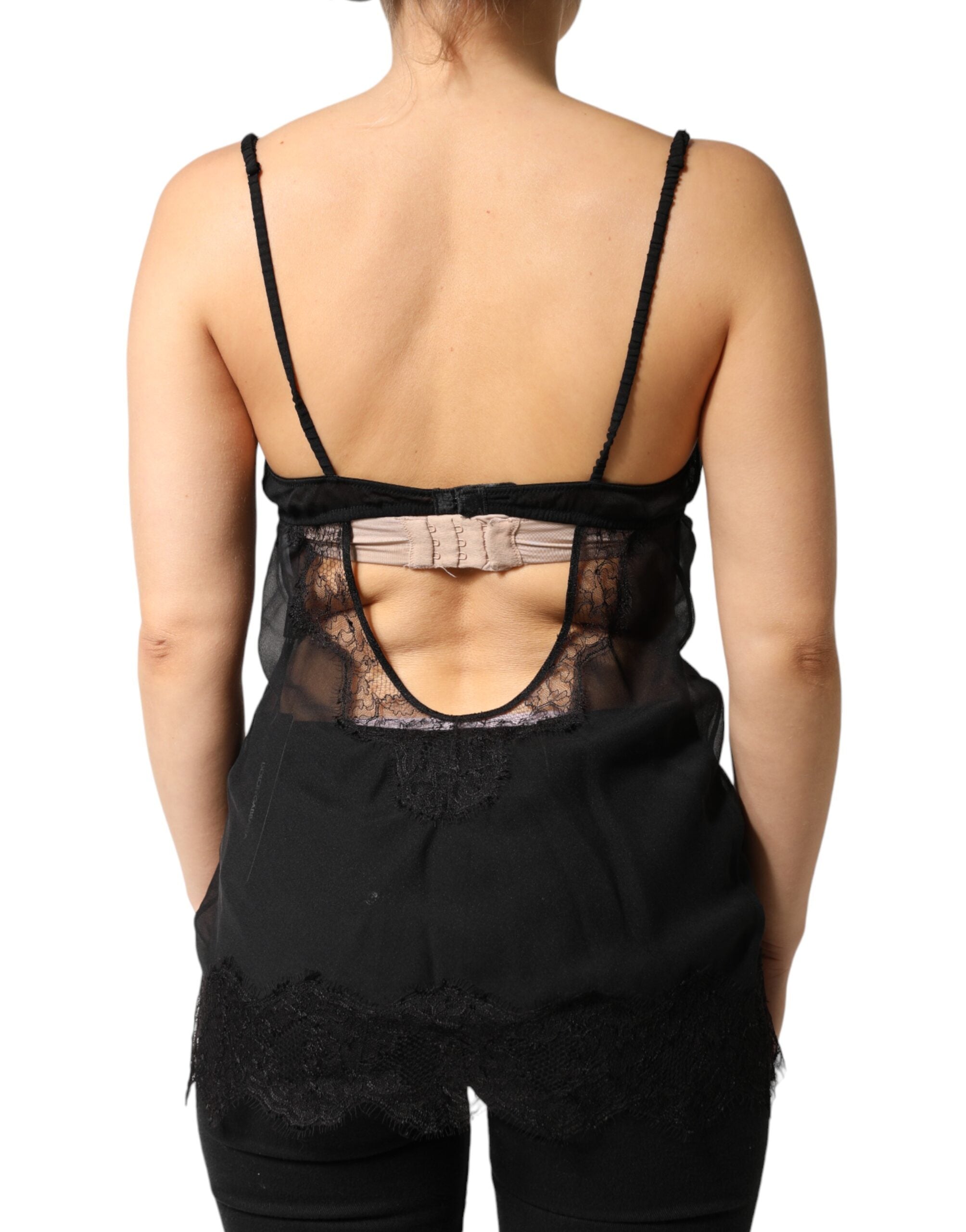 Dolce & Gabbana Schwarzes Seiden-Blumen-Spitzen-Chemise-Dessous-Top