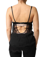 Dolce & Gabbana Schwarzes Seiden-Blumen-Spitzen-Chemise-Dessous-Top