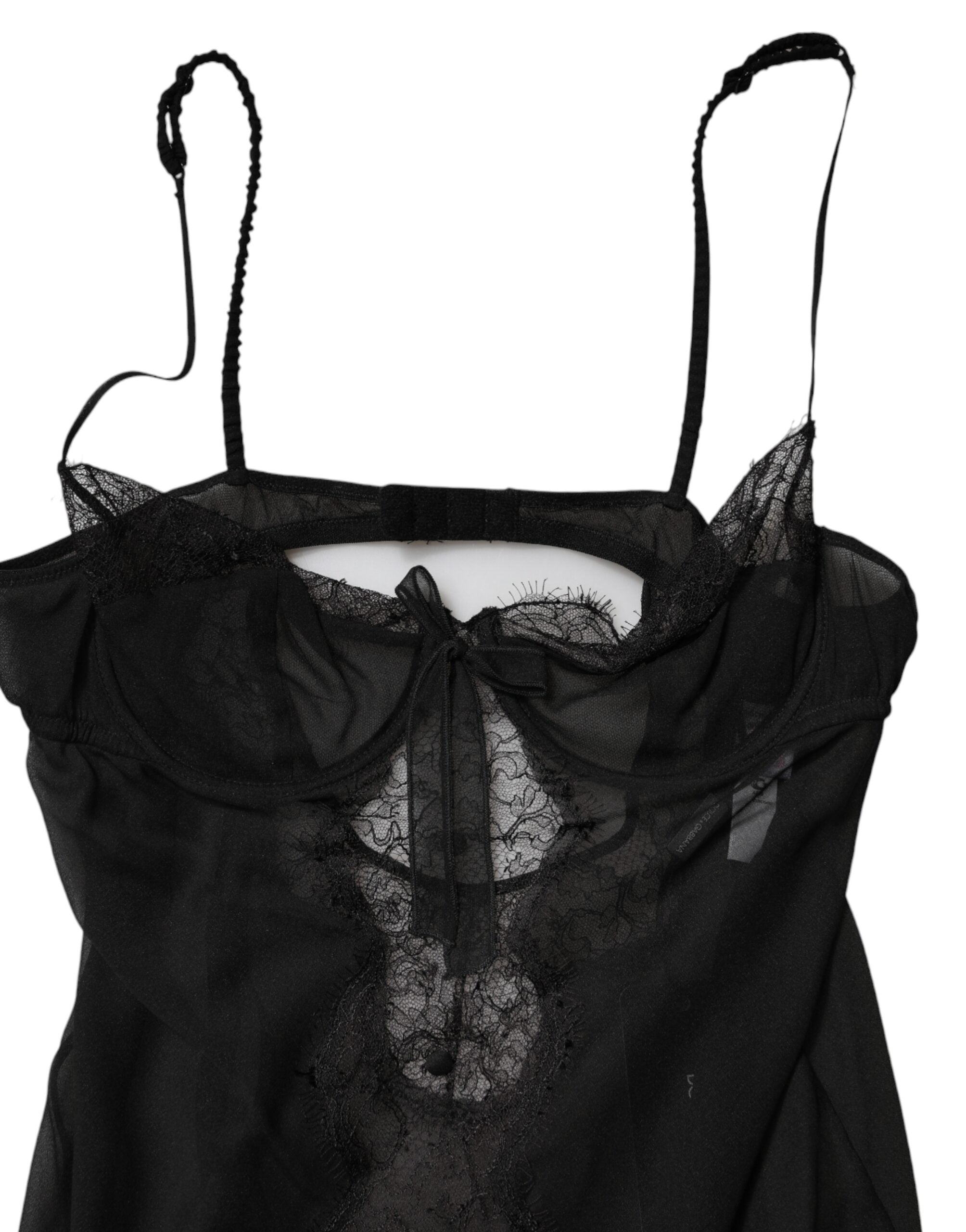 Dolce & Gabbana Schwarzes Seiden-Blumen-Spitzen-Chemise-Dessous-Top