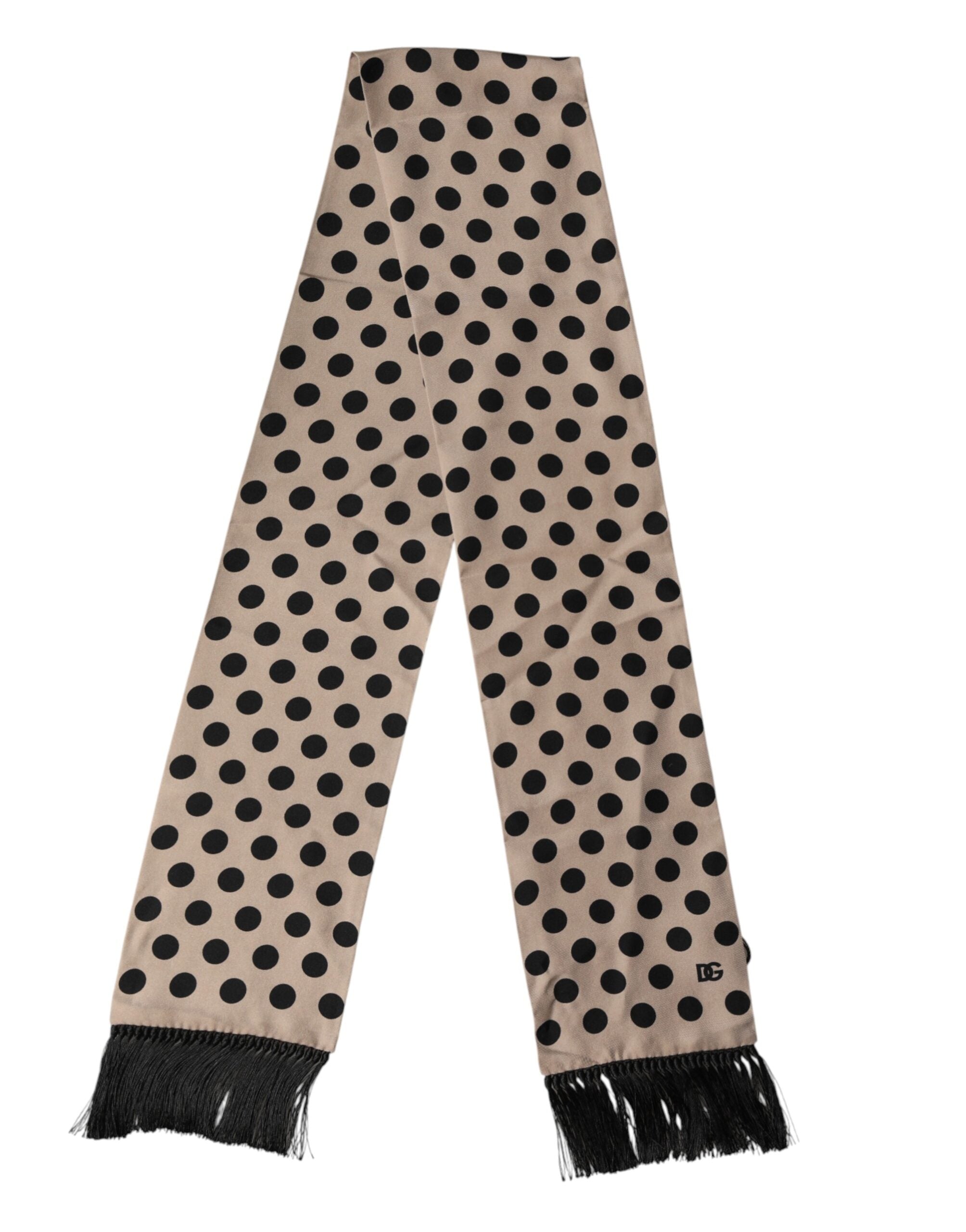 Dolce & Gabbana Brauner Seidenschal mit Polka Dots und Fransen