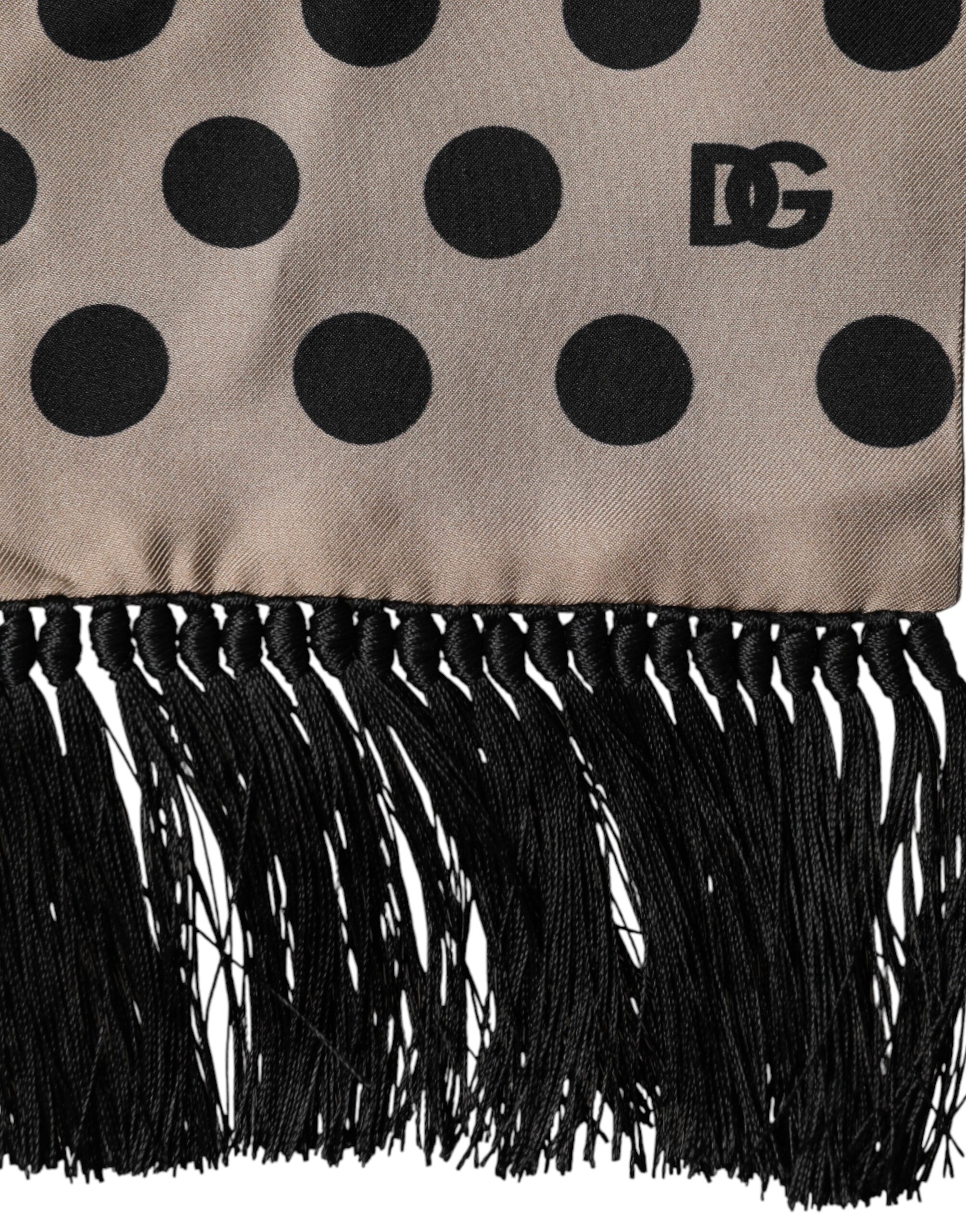 Dolce & Gabbana Brauner Seidenschal mit Polka Dots und Fransen
