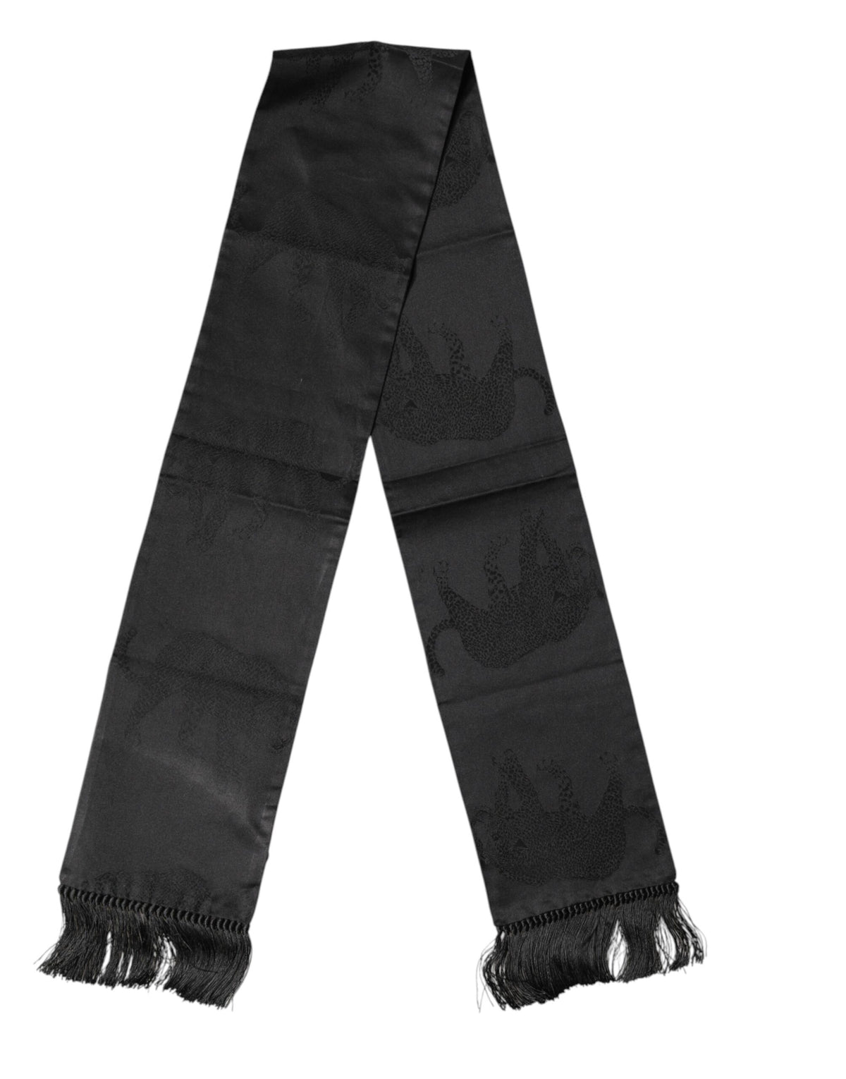 Dolce & Gabbana Schwarzer Satin Seide Fransen Halstuch Schal