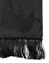 Dolce & Gabbana Schwarzer Satin Seide Fransen Halstuch Schal