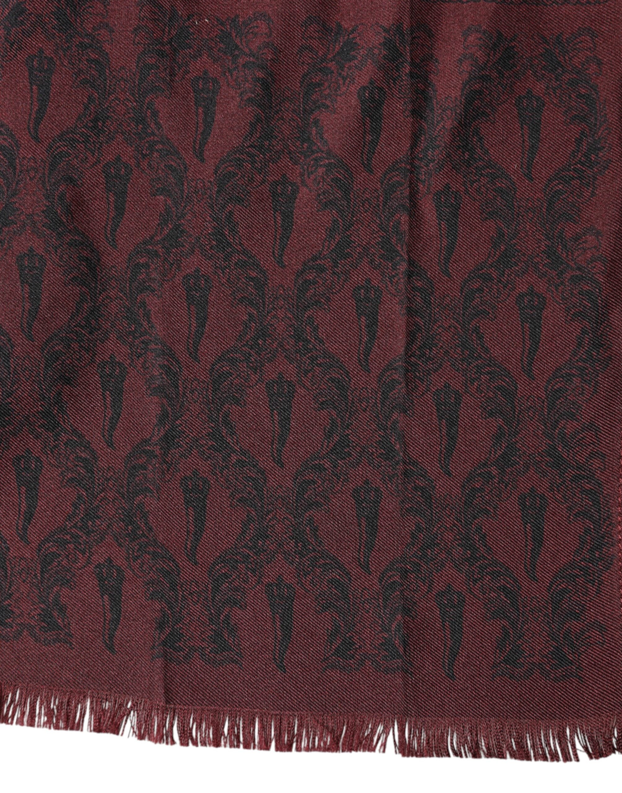 Dolce & Gabbana Bordeaux gemusterter Seidenwickelschal Herren 133cm x 22cm
