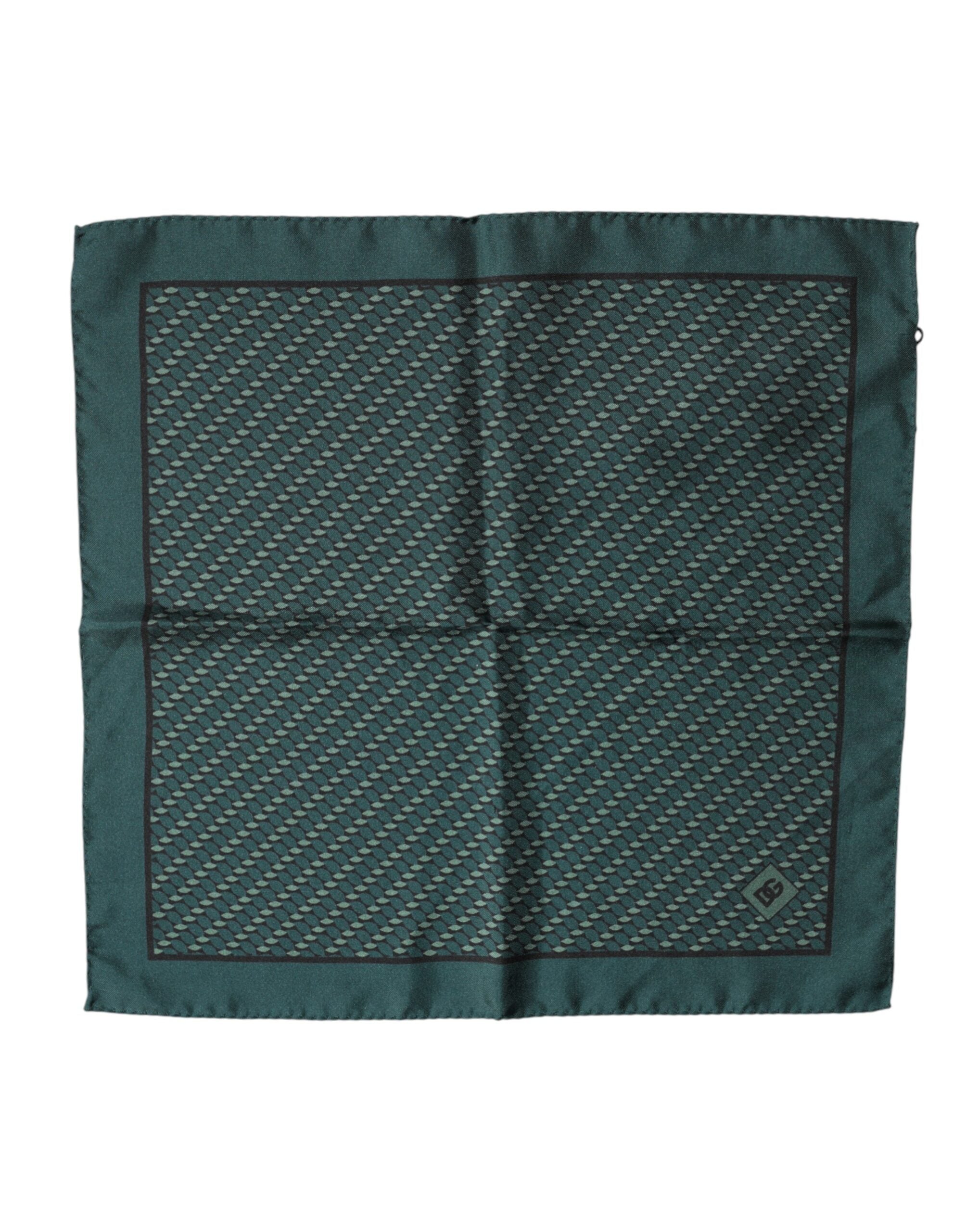 Dolce & Gabbana Dunkelgrünes Seiden-Taschentuch mit Muster 32cm x 31cm