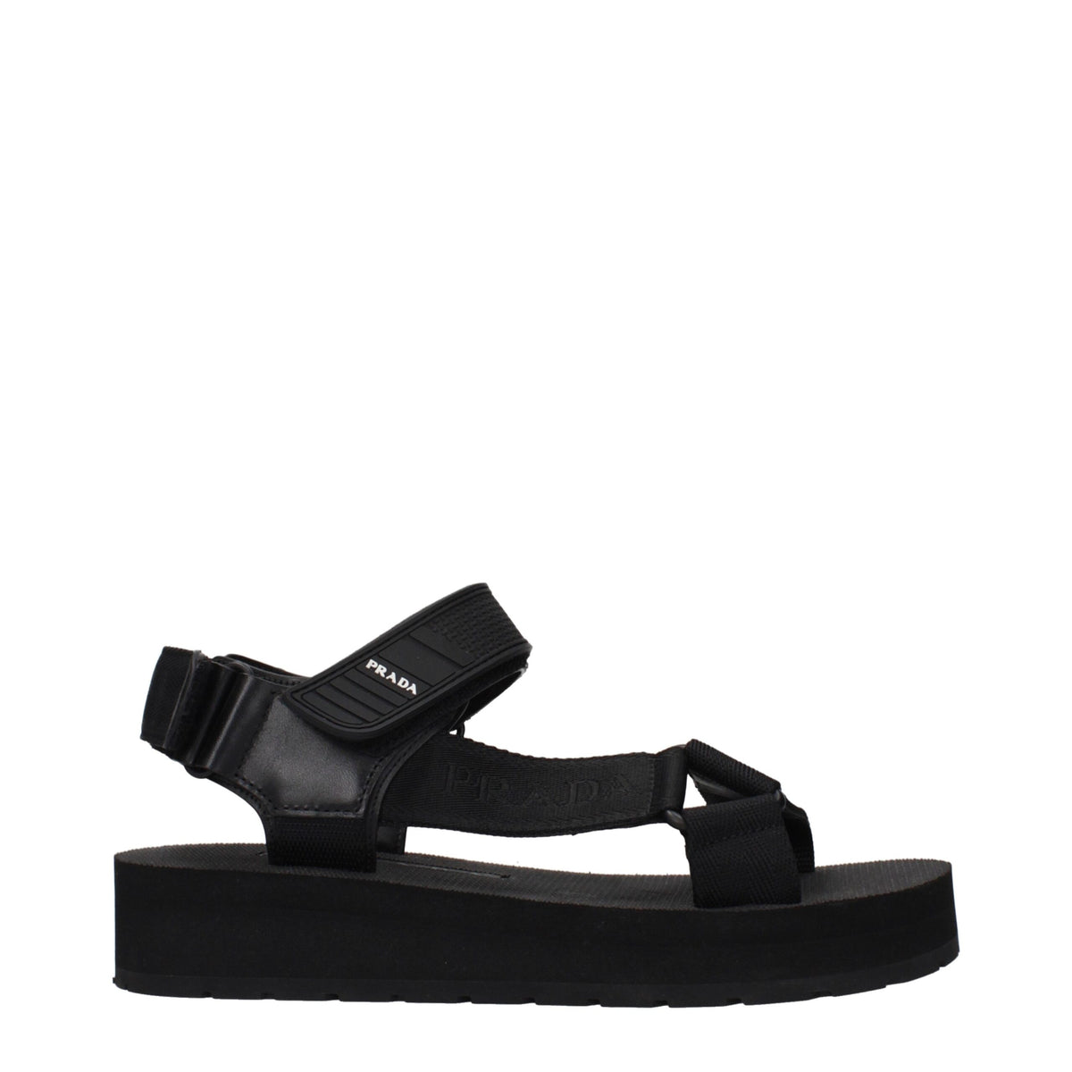 Prada Zwarte Stoffen Platte Sandalen