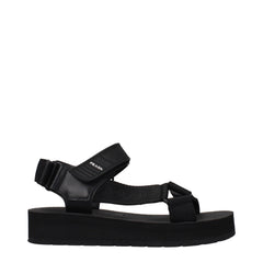 Prada Zwarte Stoffen Platte Sandalen