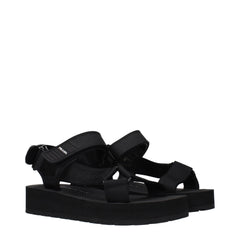 Prada Zwarte Stoffen Platte Sandalen