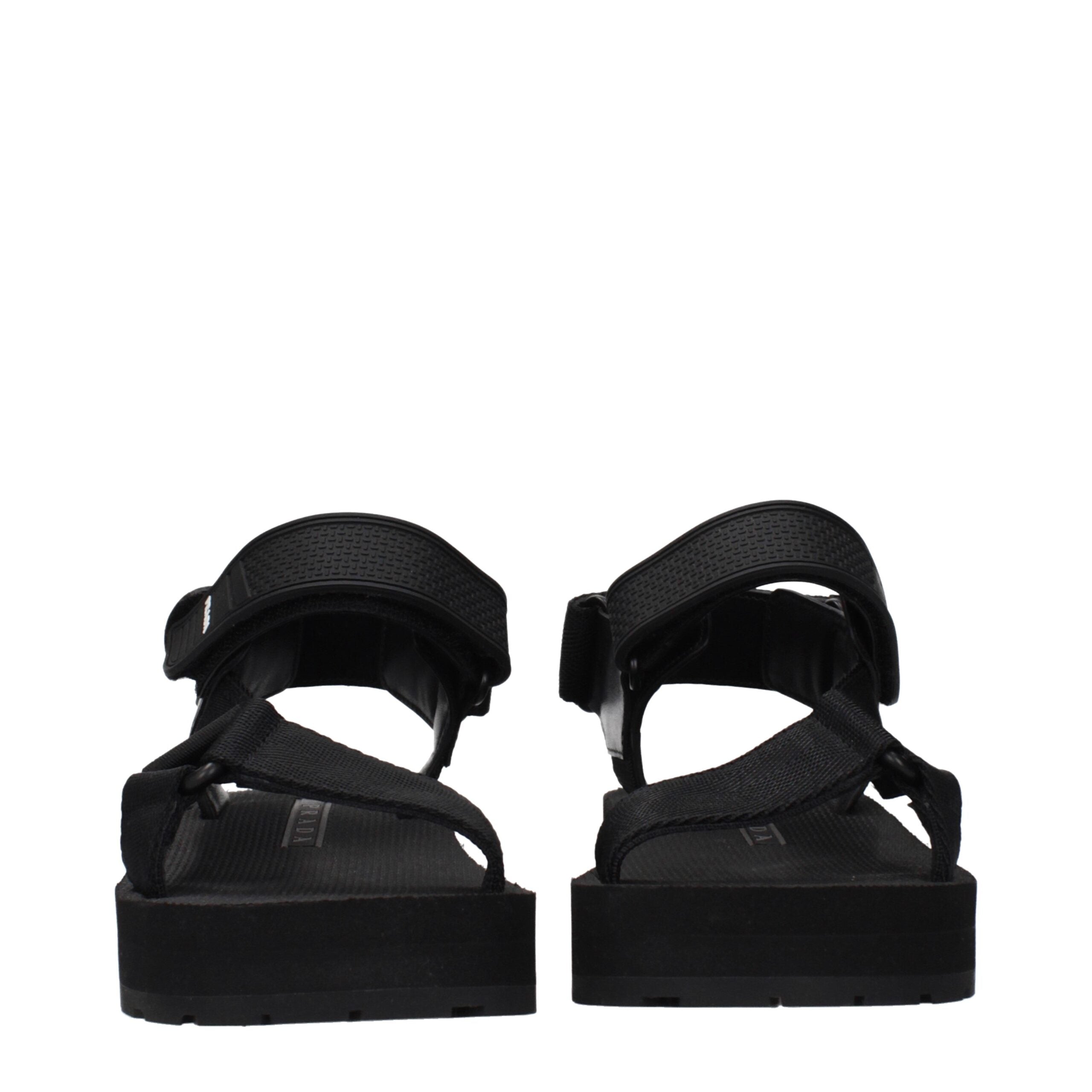 Prada Zwarte Stoffen Platte Sandalen