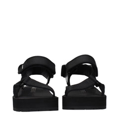 Prada Zwarte Stoffen Platte Sandalen