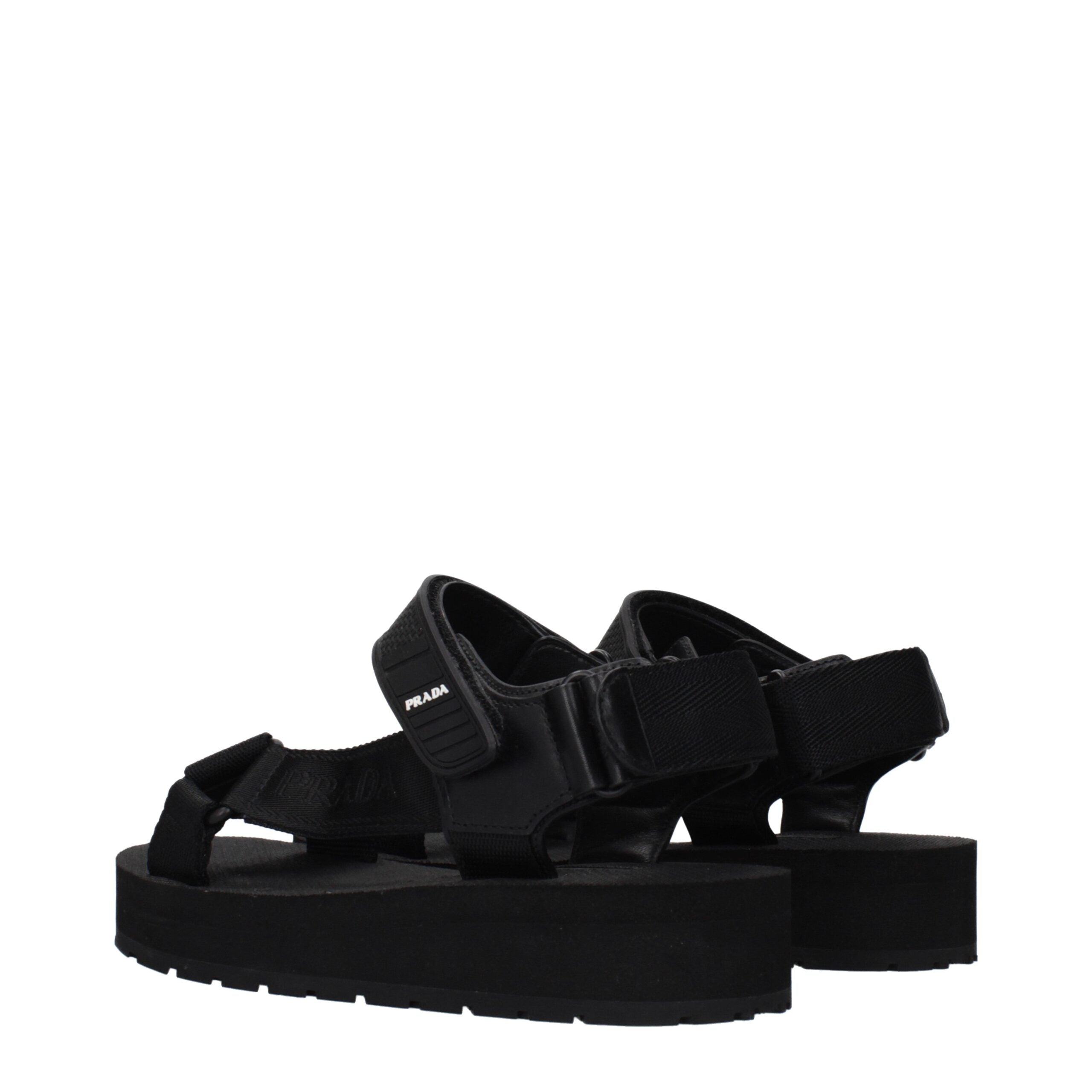 Prada Zwarte Stoffen Platte Sandalen
