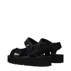 Prada Zwarte Stoffen Platte Sandalen