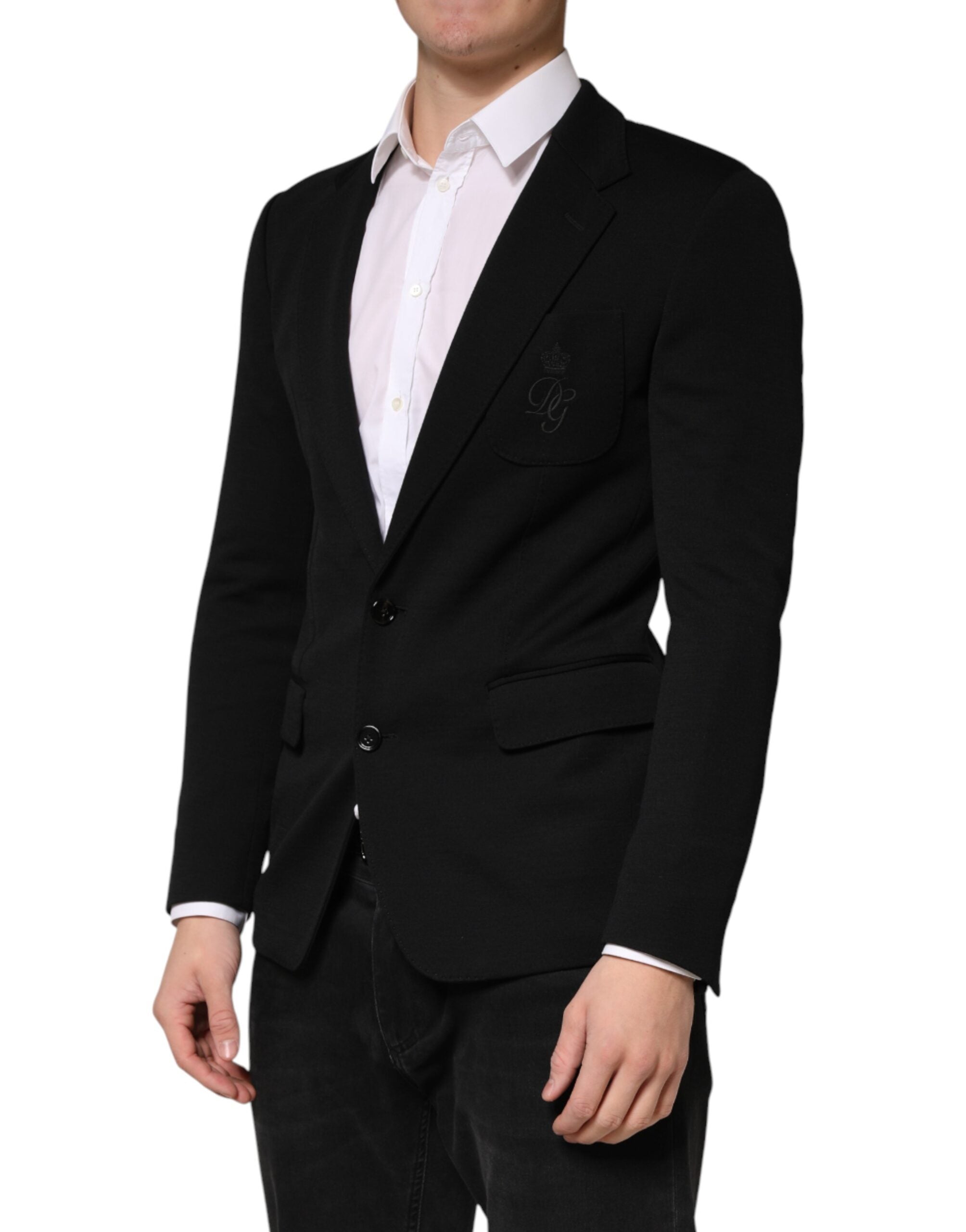 Dolce & Gabbana Schwarzer Blazer aus Wolle mit einfacher Knopfreihe und 2 Knöpfen