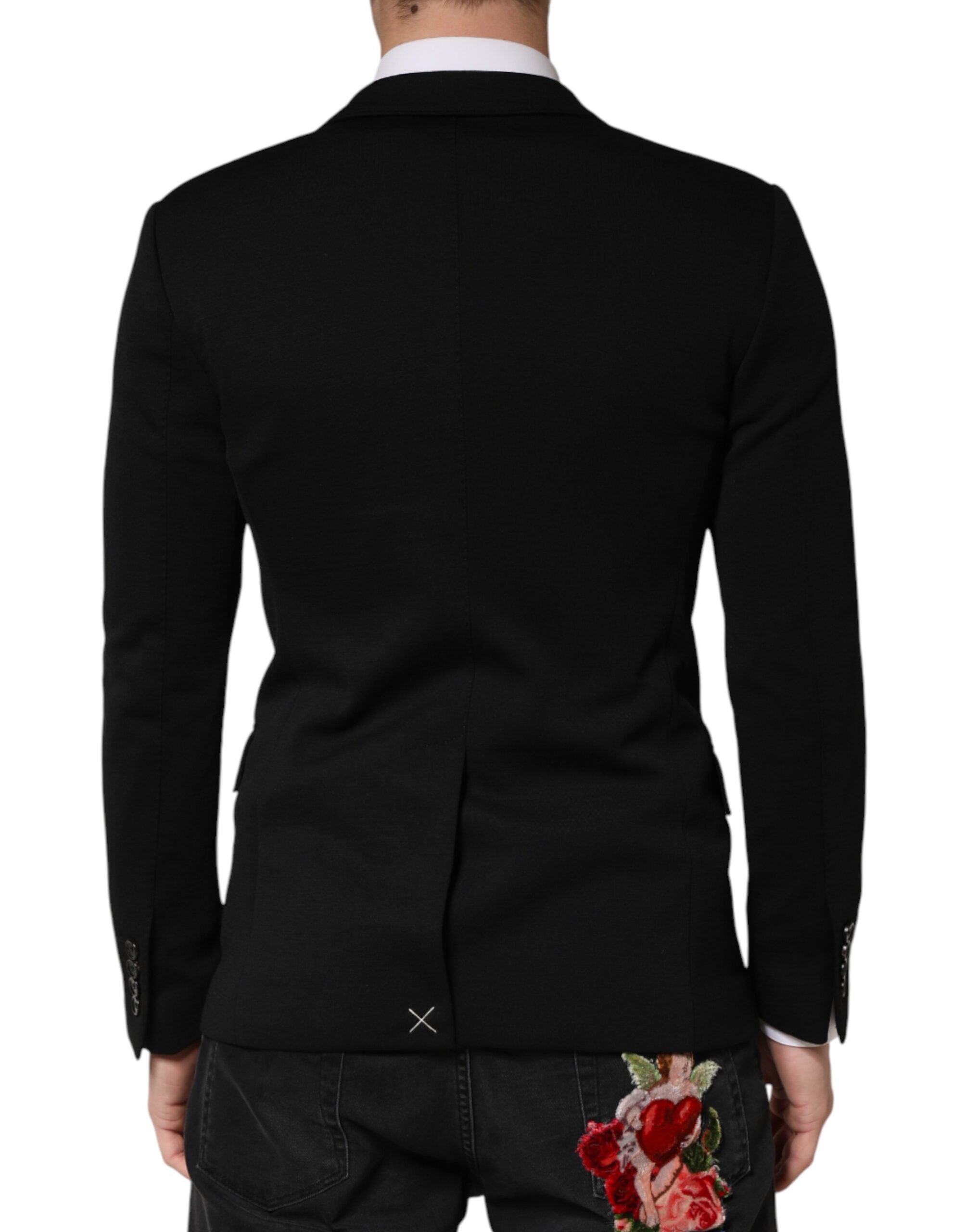 Dolce & Gabbana Schwarzer Blazer aus Wolle mit einfacher Knopfreihe und 2 Knöpfen