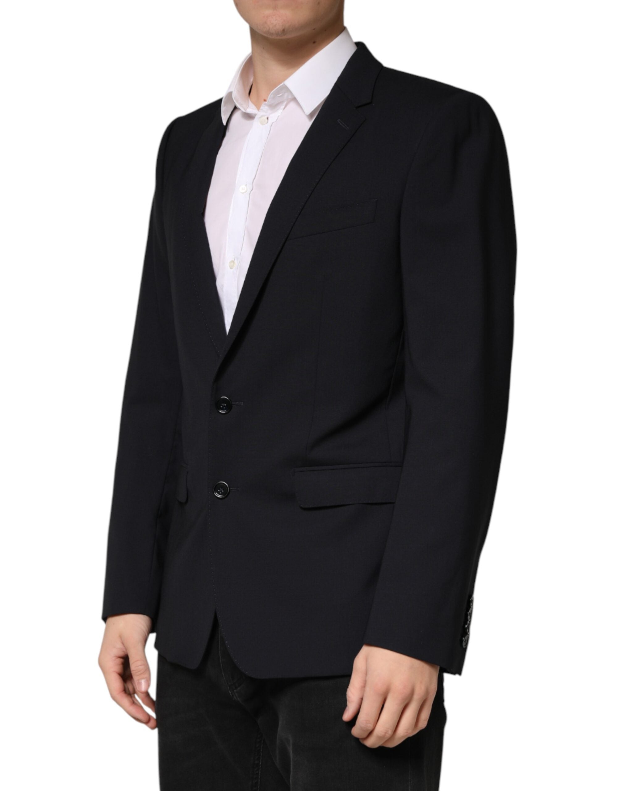 Dolce & Gabbana Schwarzer Blazer aus Wolle mit einfacher Knopfreihe und 2 Knöpfen