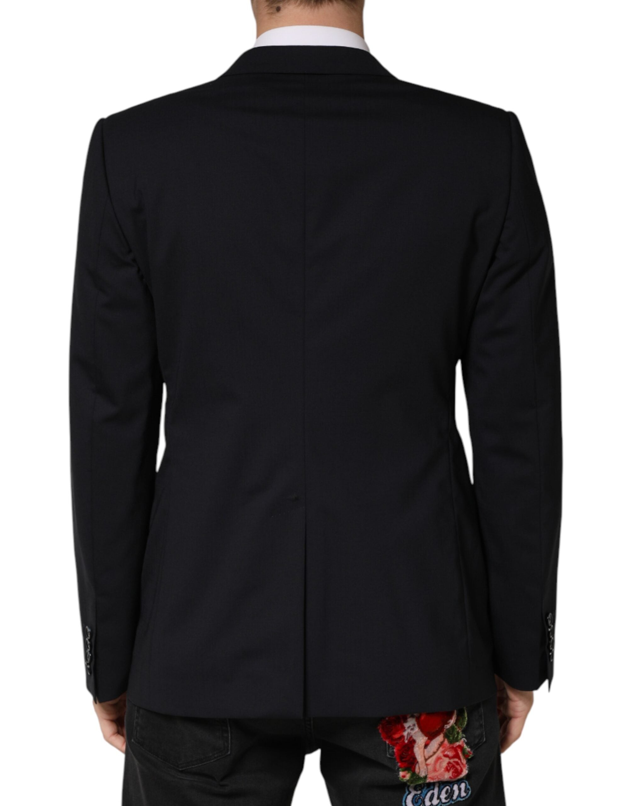 Dolce & Gabbana Schwarzer Blazer aus Wolle mit einfacher Knopfreihe und 2 Knöpfen