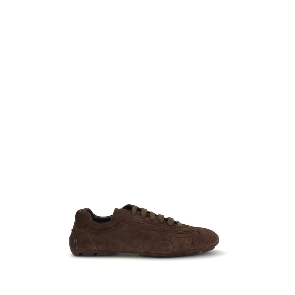 Prada Bruine Kalfsleren Bos Taurus Atletische Sneakers
