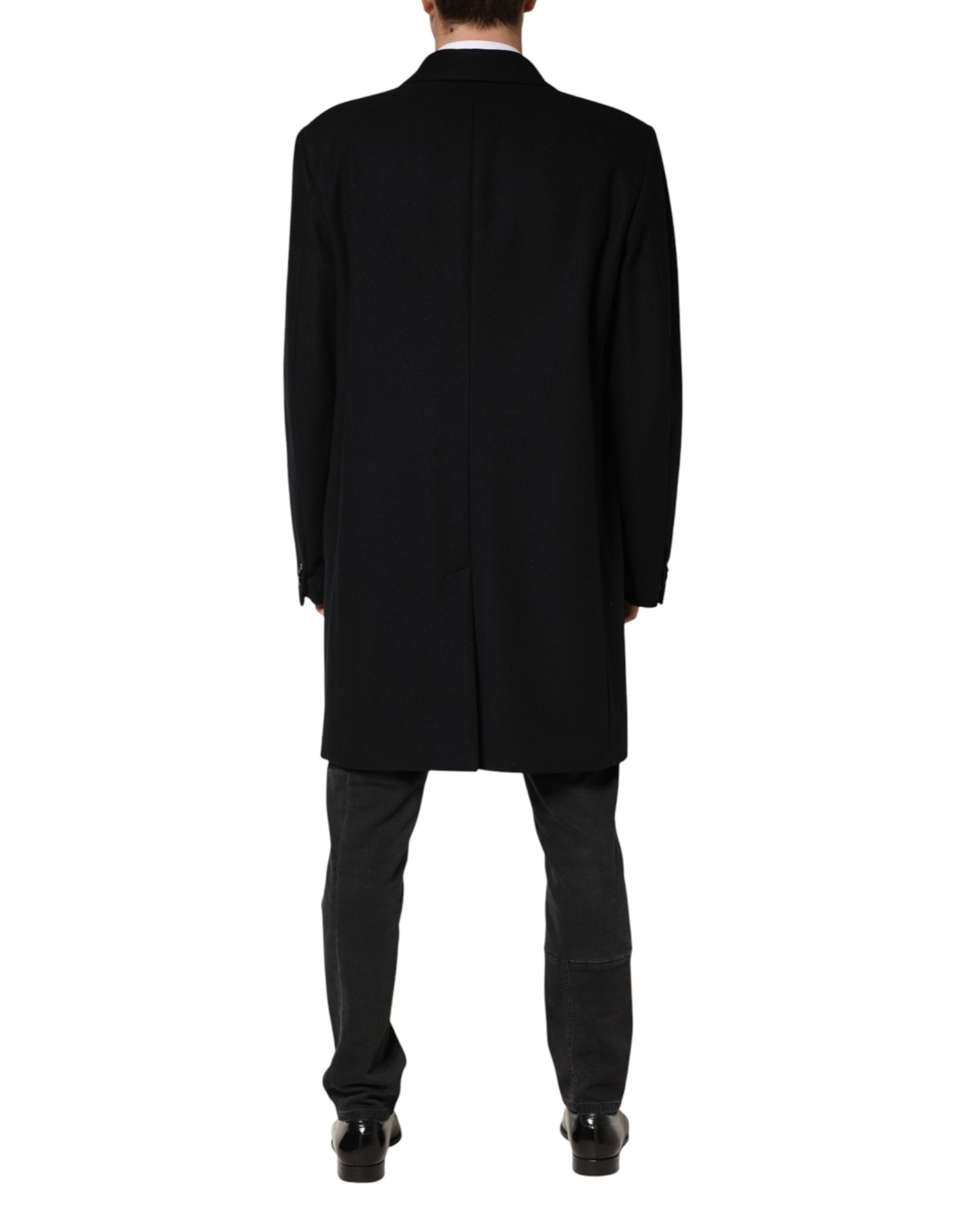Dolce & Gabbana Schwarzer Einreihiger Langer Wollmantel