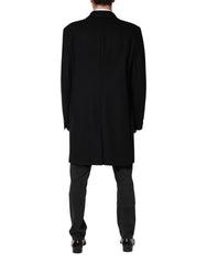 Dolce & Gabbana Schwarzer Einreihiger Langer Wollmantel