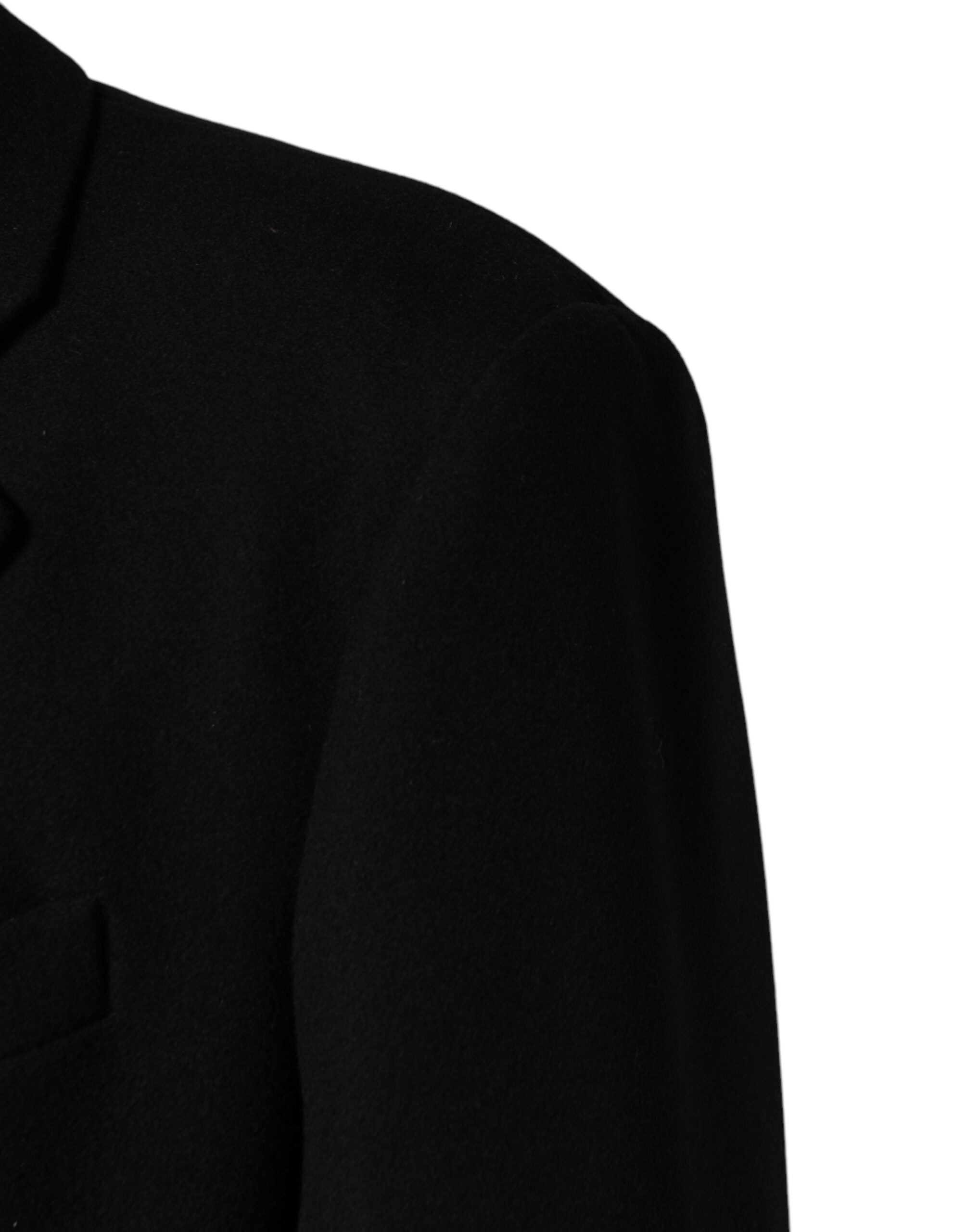 Dolce & Gabbana Schwarzer Einreihiger Langer Wollmantel