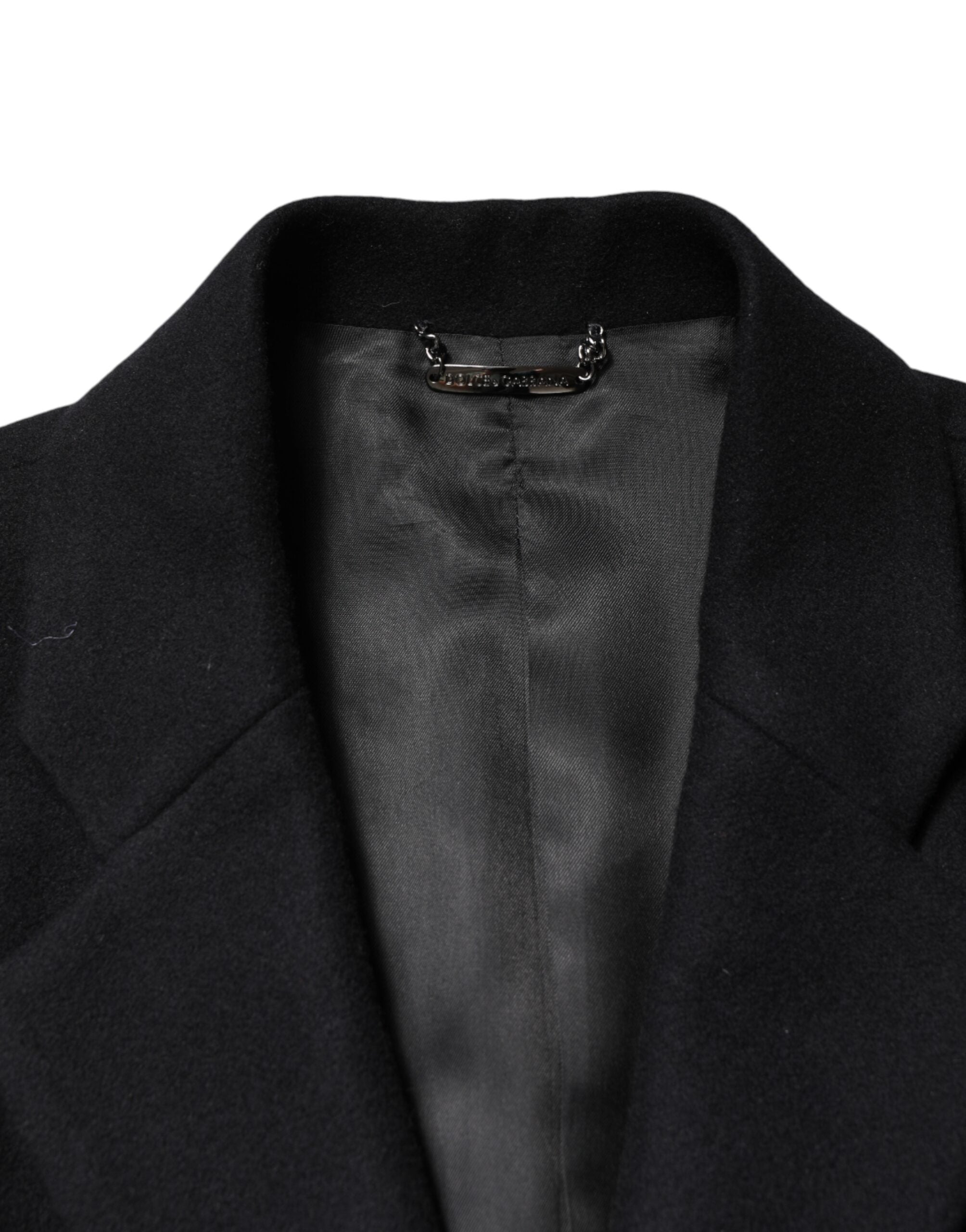 Dolce & Gabbana Schwarzer Einreihiger Langer Wollmantel