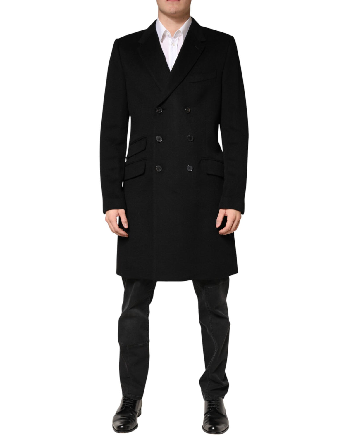 Dolce & Gabbana Schwarzer Doppelreihiger Trenchcoat aus Wolle