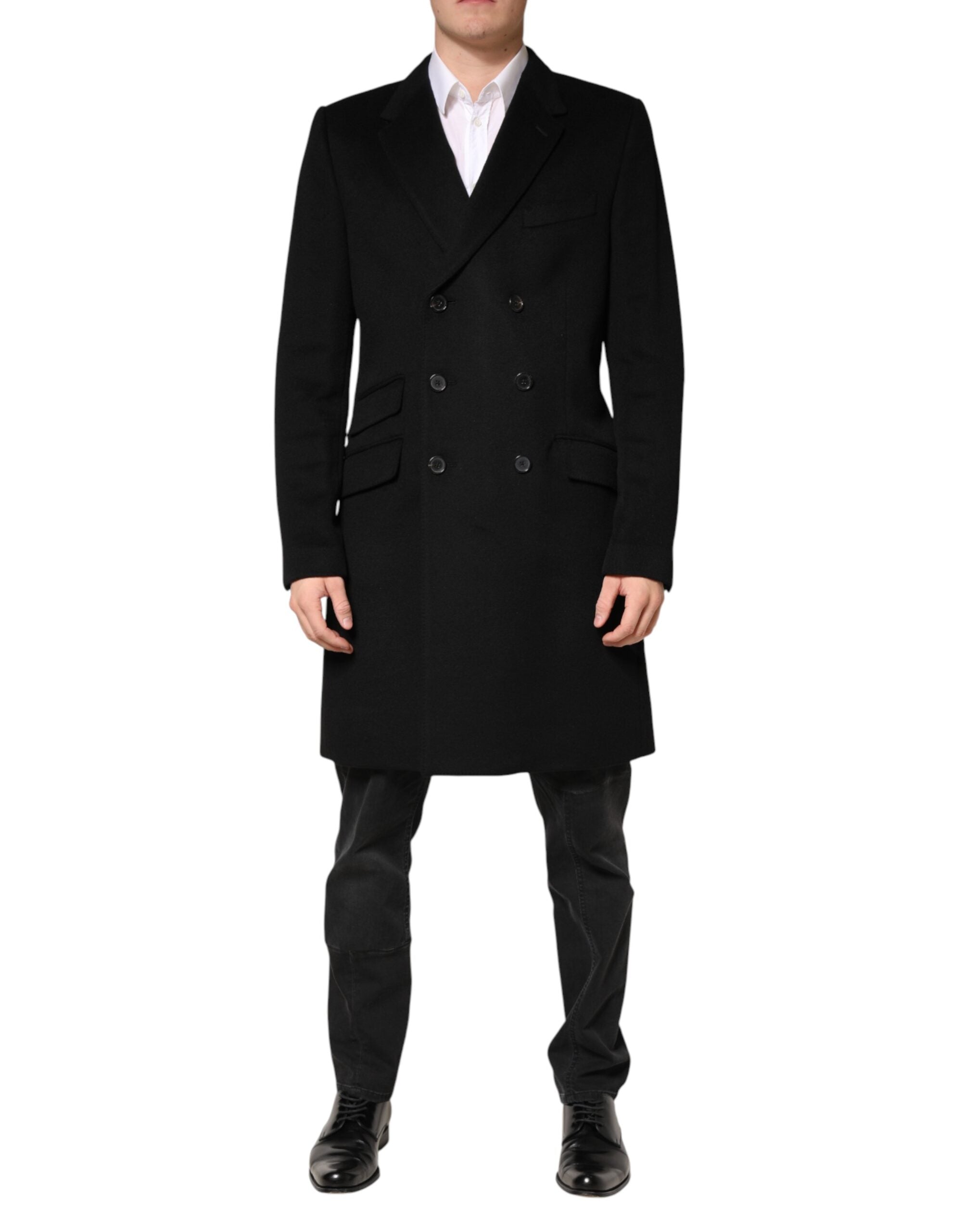 Dolce & Gabbana Schwarzer Doppelreihiger Trenchcoat aus Wolle