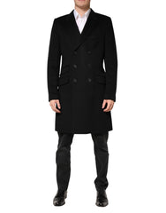 Dolce & Gabbana Schwarzer Doppelreihiger Trenchcoat aus Wolle