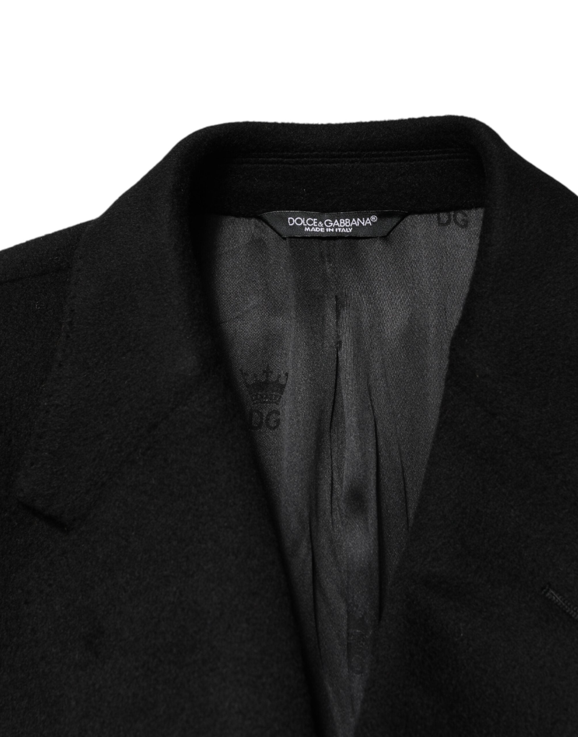 Dolce & Gabbana Schwarzer Doppelreihiger Trenchcoat aus Wolle