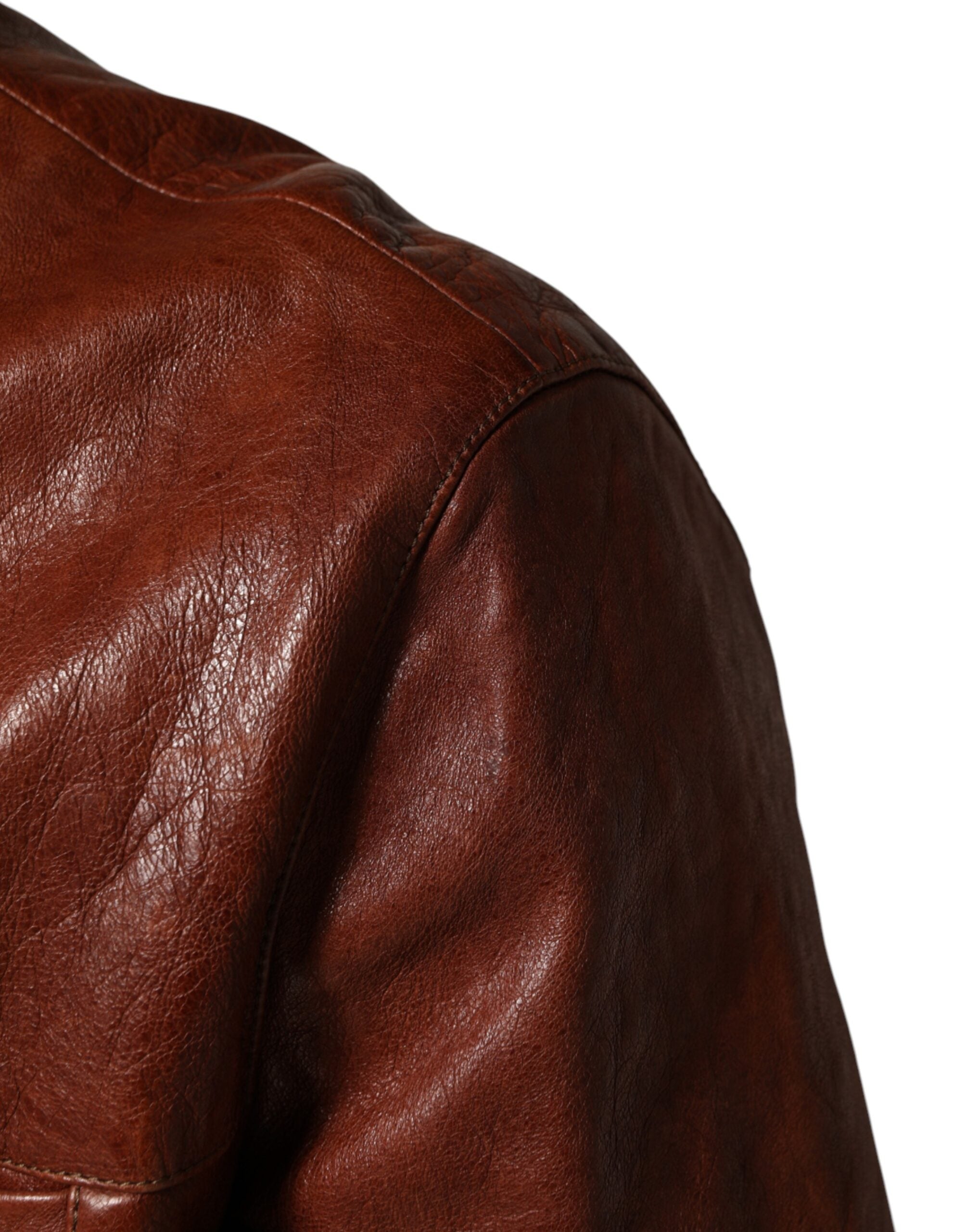 Dolce & Gabbana Braune Leder-Knopfleiste Herren Bikerjacke