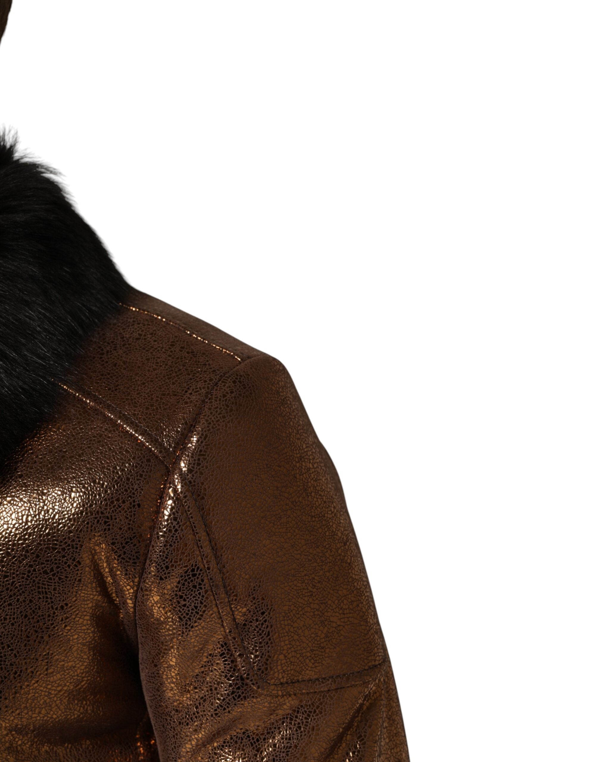 Dolce & Gabbana Bronze Leder Fell Full Zip Herren Bikerjacke
