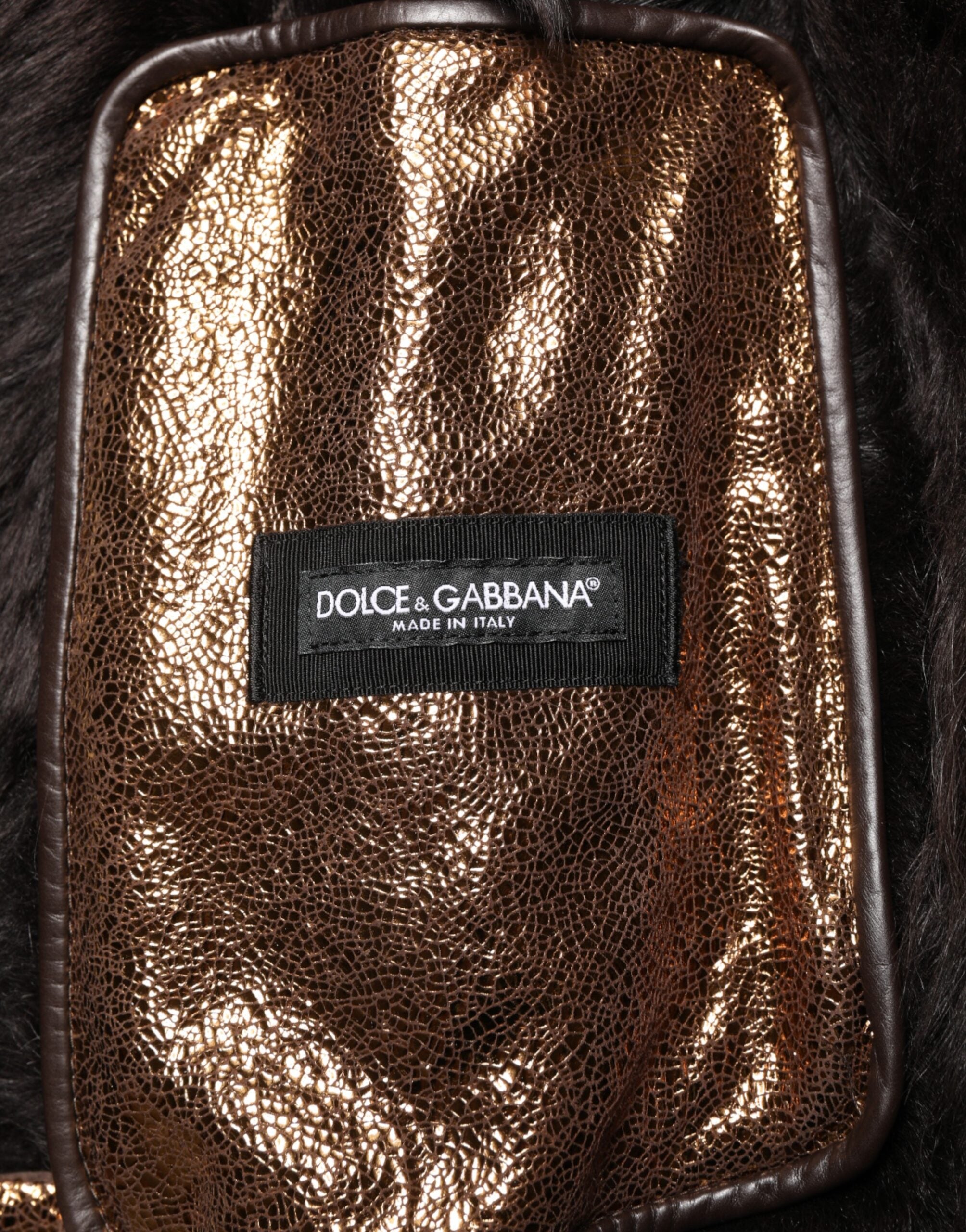 Dolce & Gabbana Bronze Leder Fell Full Zip Herren Bikerjacke