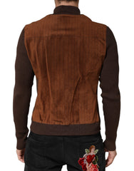 Dolce & Gabbana Bikerjacke aus braunem Kalbsleder-Samt mit durchgehendem Reißverschluss