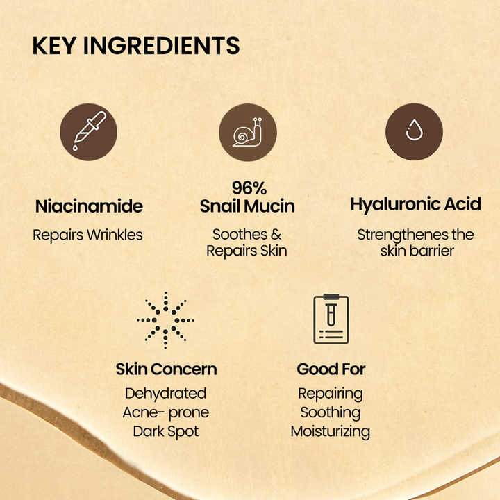 Korean Skin Care Products 96% Snail Mucin Hyaluronic Acid Face Care Antiaging Anti Wrinkles Serum Private Label Liquid Female