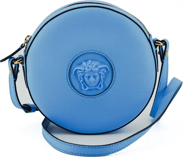 Versace Blue Calf Leather Round Disco Shoulder Bag