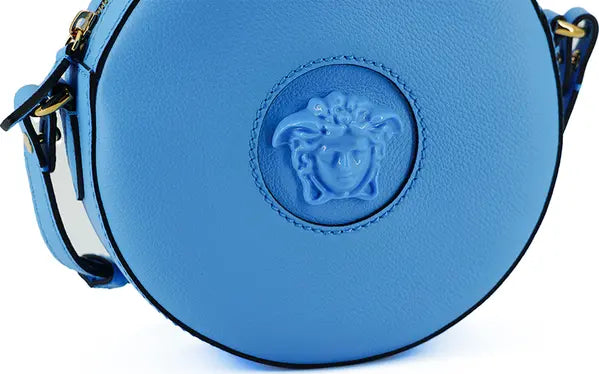 Versace Blue Calf Leather Round Disco Shoulder Bag